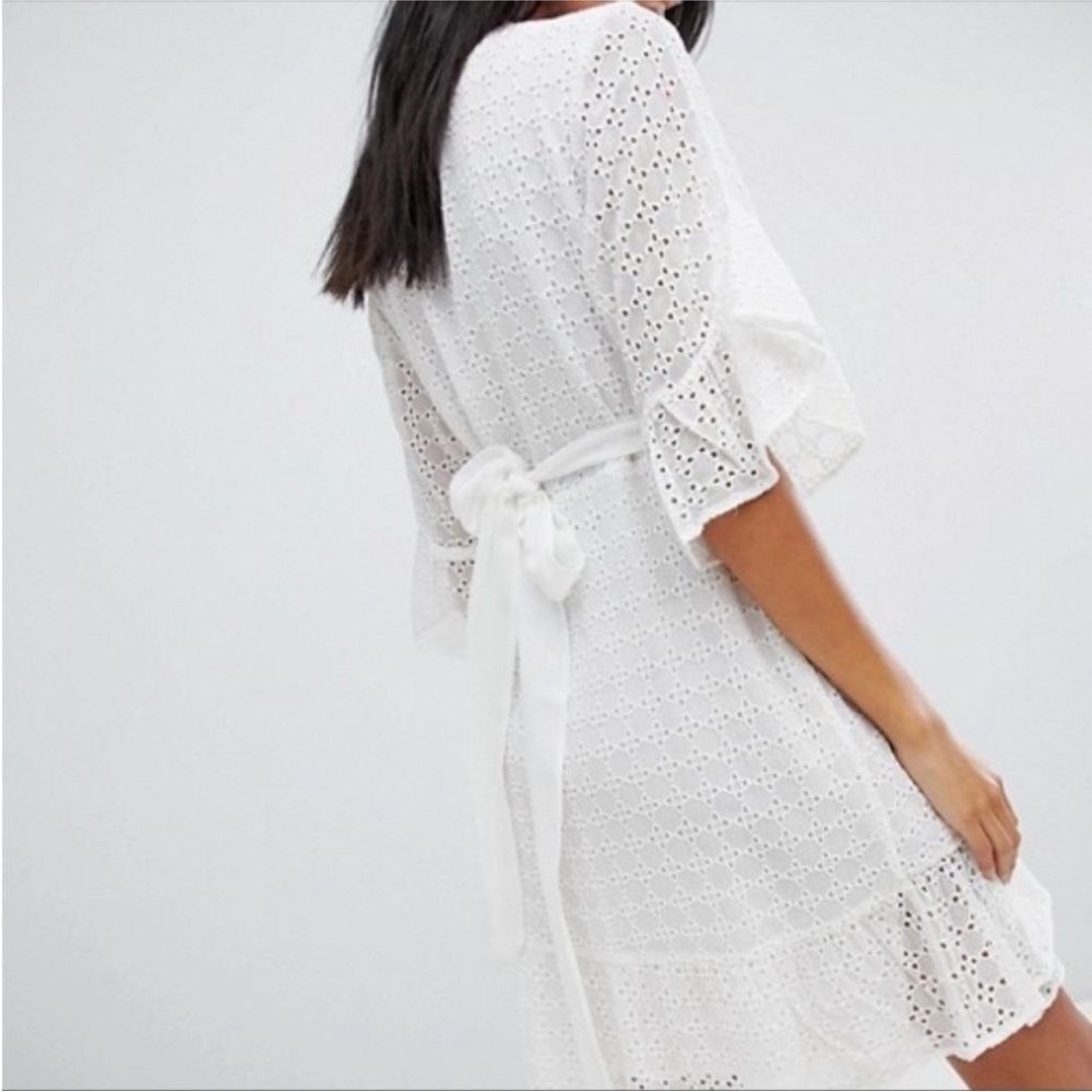 ALLSAINTS eyelet wrap white mini ruffle dress - Picture 5 of 14